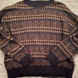 SHEIN Brown and Black Crew Neck Sweater with Nordic Pattern